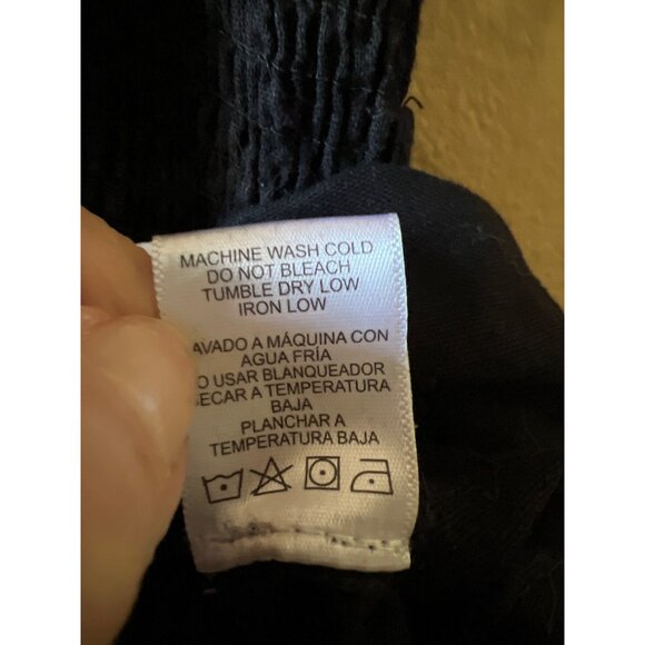 Black Linen Smocked Top Spaghetti Strap Jumpsuit Size L - Picture 6 of 7